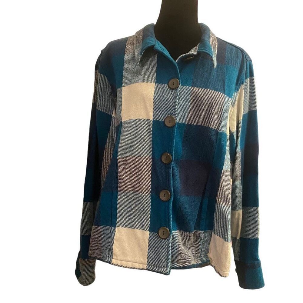 Cabela's Turquoise, White, and Gray Flannel Shirt Jacker‎ Shacket Size XL